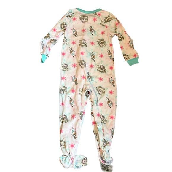 Disney Frozen Pajamas Elsa Olaf Zip Footed Fleece Sleeper White Pink 4T - Picture 2 of 4